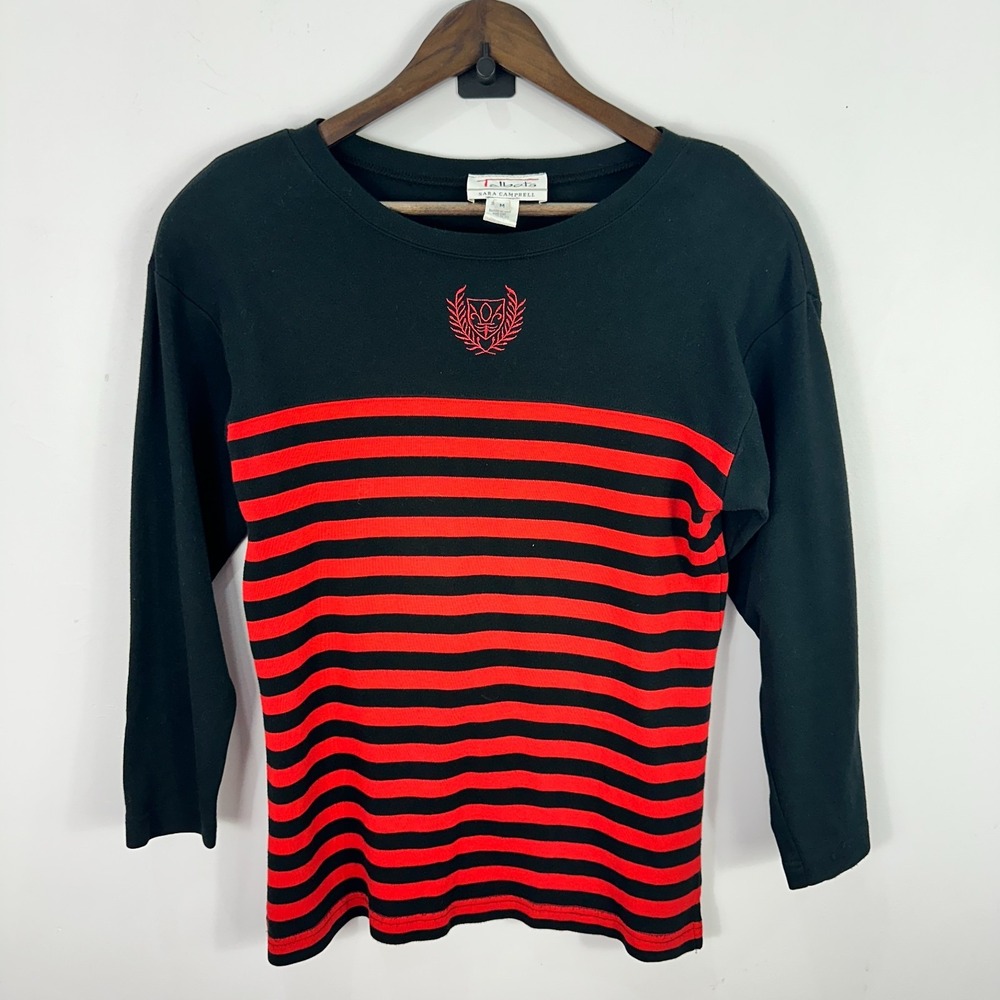 Talbots‎ Sara Campbell Womens Top M Black Red Stripe  Retro Preppy Mod Y2K 90S